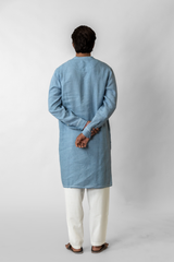 Blue Pure Linen Long Kurta