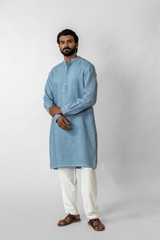 Blue Pure Linen Long Kurta