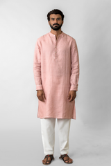 Pink Pure Linen Long Kurta