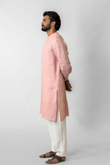 Pink Pure Linen Long Kurta