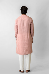 Pink Pure Linen Long Kurta