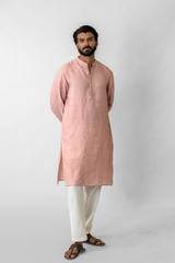 Pink Pure Linen Long Kurta