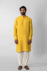 Yellow Pure Linen Long Kurta