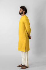 Yellow Pure Linen Long Kurta