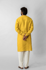 Yellow Pure Linen Long Kurta