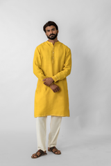 Yellow Pure Linen Long Kurta