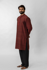Maroon Handloom Cotton Long Kurta
