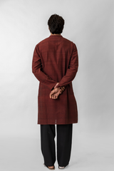Maroon Handloom Cotton Long Kurta