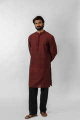 Maroon Handloom Cotton Long Kurta