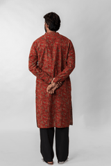 Red Kalamkari Hand-Block Printed Cotton Long Kurta