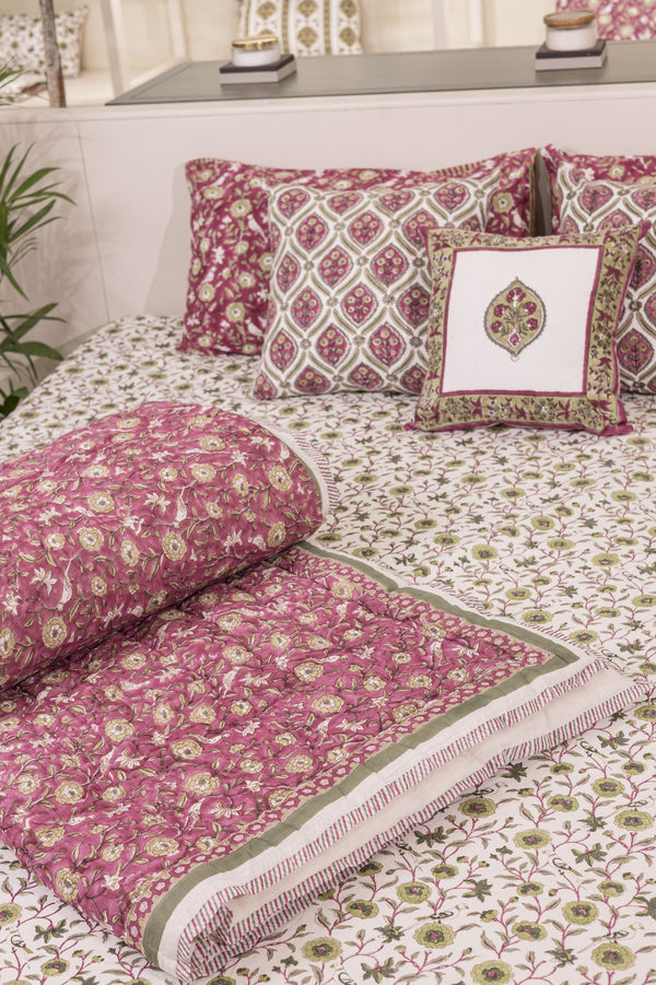 Cotton Hand Block Printed Quilt - Pink