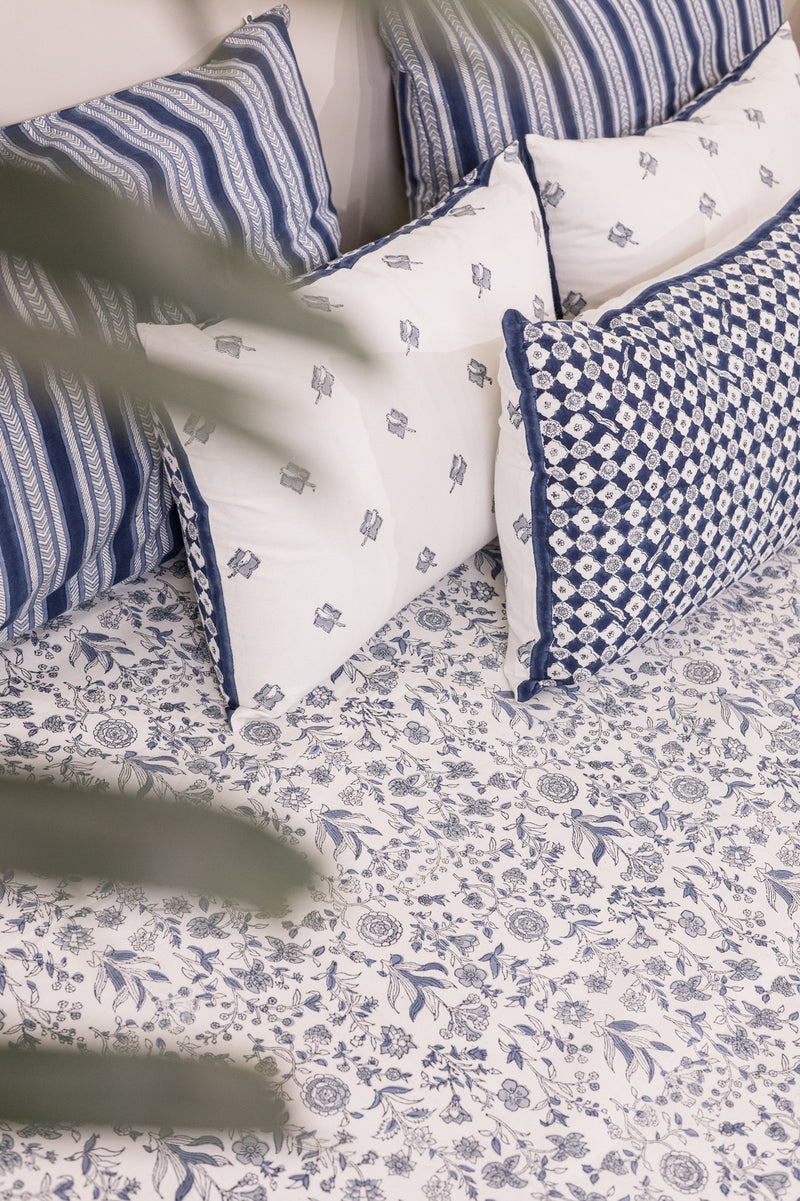Cotton Hand Block Printed Bedsheet - Blue