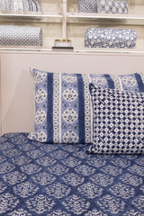 Cotton Hand Block Printed Bedsheet - Indigo