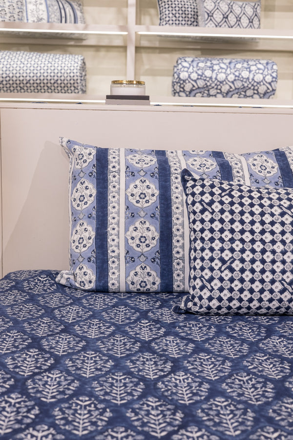 Cotton Hand Block Printed Bedsheet - Indigo