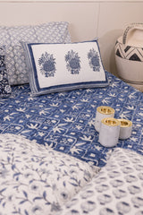 Cotton Hand Block Printed Bedsheet - Indigo