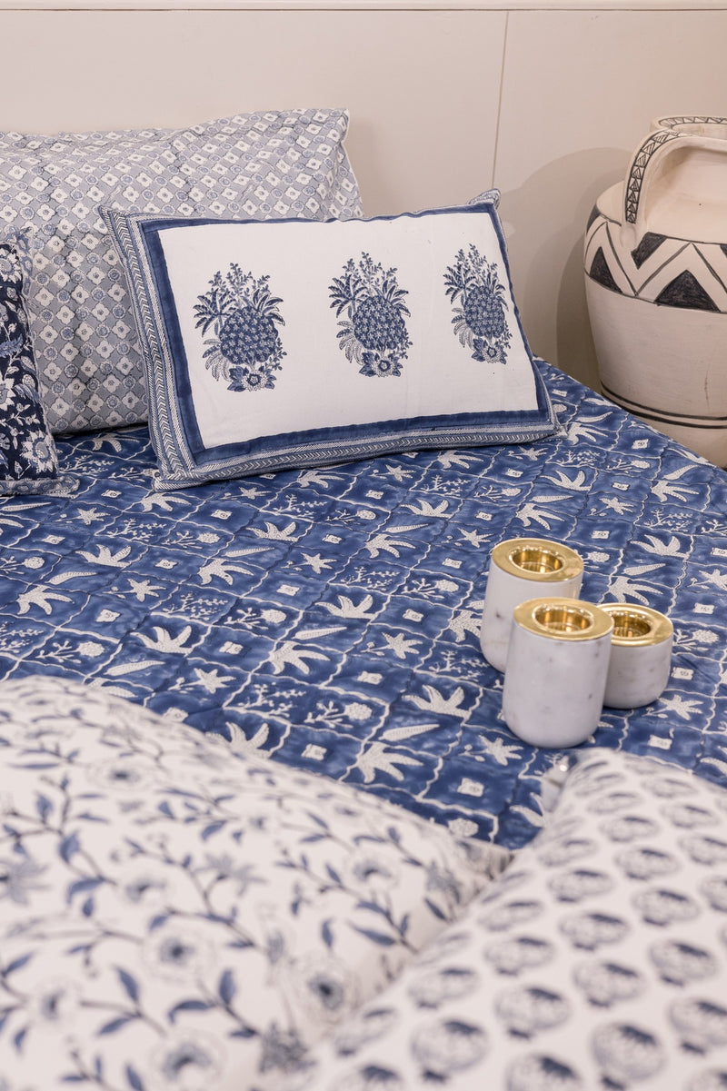 Cotton Hand Block Printed Bedsheet - Indigo