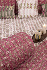 Cotton Hand Block Printed Bedsheet - White