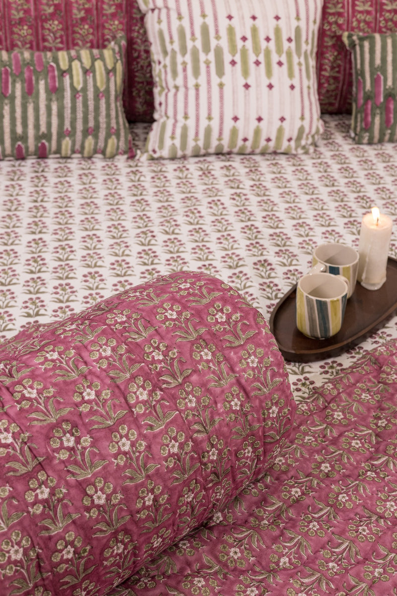 Cotton Hand Block Printed Bedsheet - White