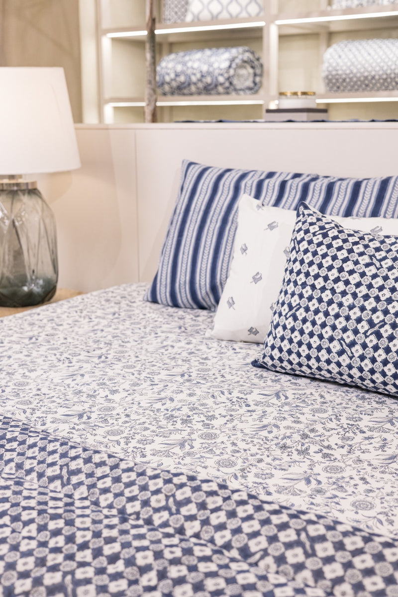 Cotton Hand Block Printed Bedsheet - Blue