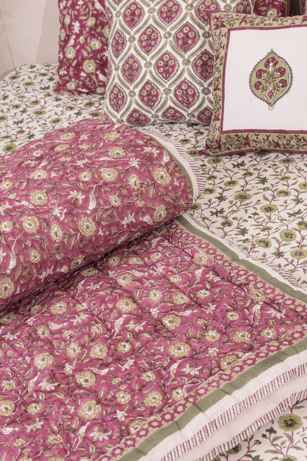 Cotton Hand Block Printed Quilt - Pink