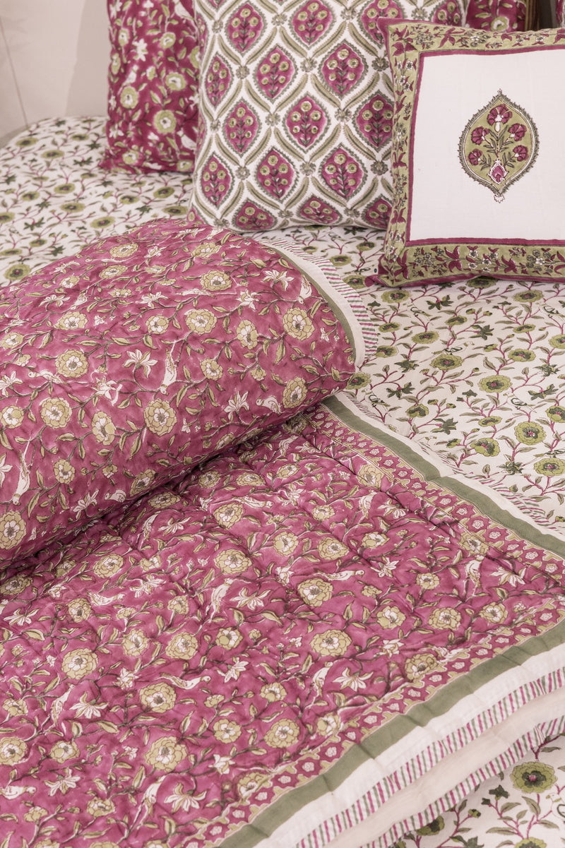 Cotton Hand Block Printed Quilt - Pink