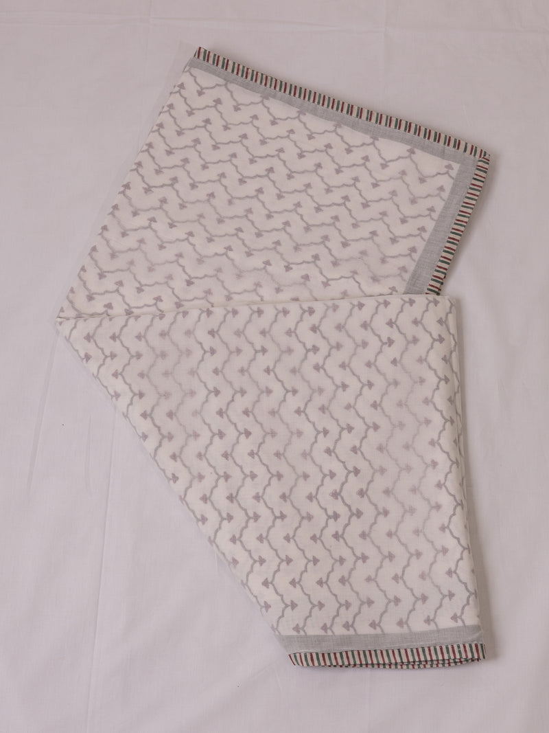 Cotton Hand Block Printed Dohar - White