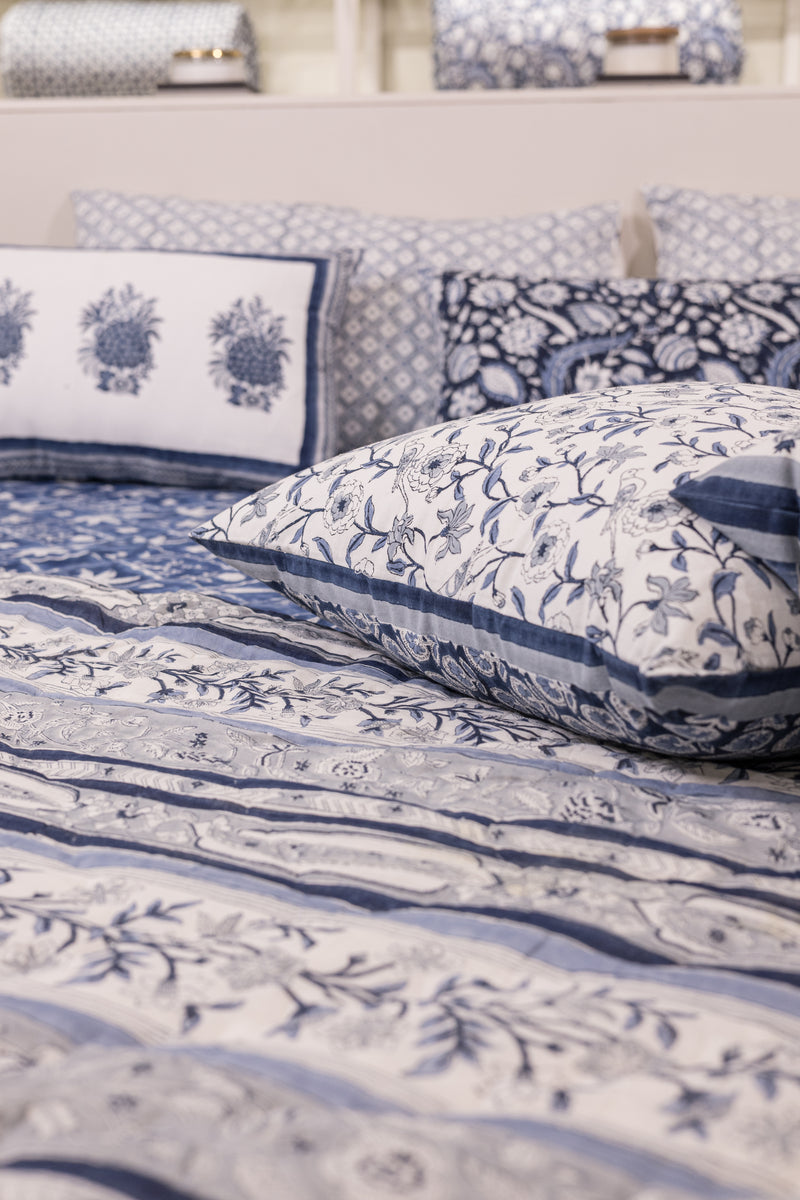 Cotton Hand Block Printed Quilt - Indigo