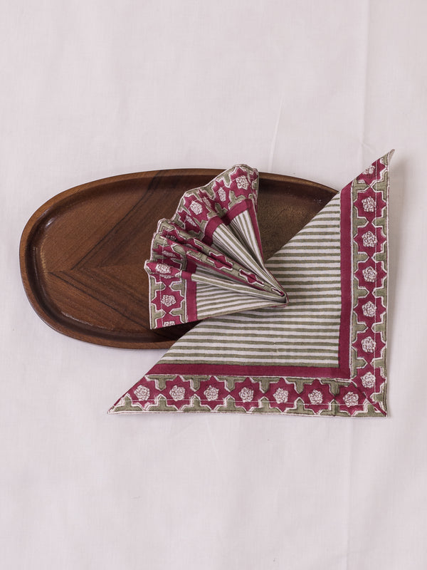 Cotton Hand Block Printed Cocktail Napkin - Pink