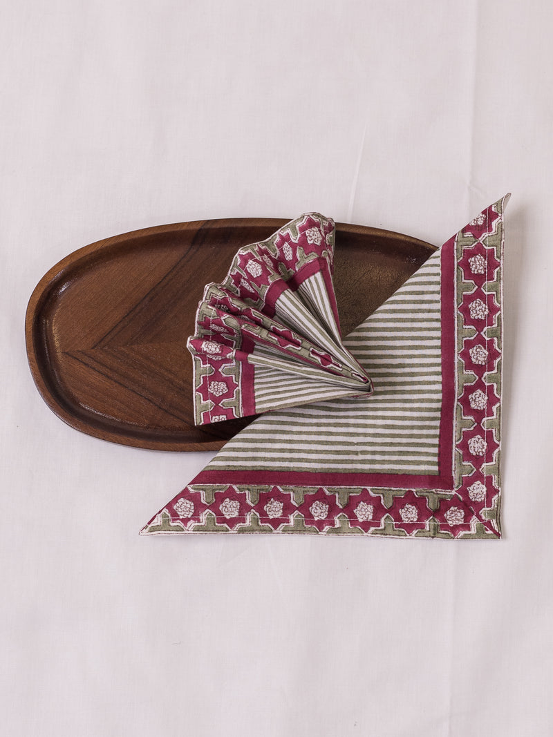 Cotton Hand Block Printed Cocktail Napkin - Pink