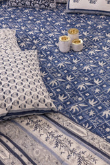 Cotton Hand Block Printed Bedsheet - Indigo