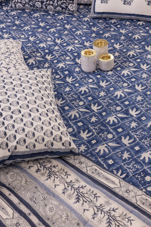 Cotton Hand Block Printed Bedsheet - Indigo