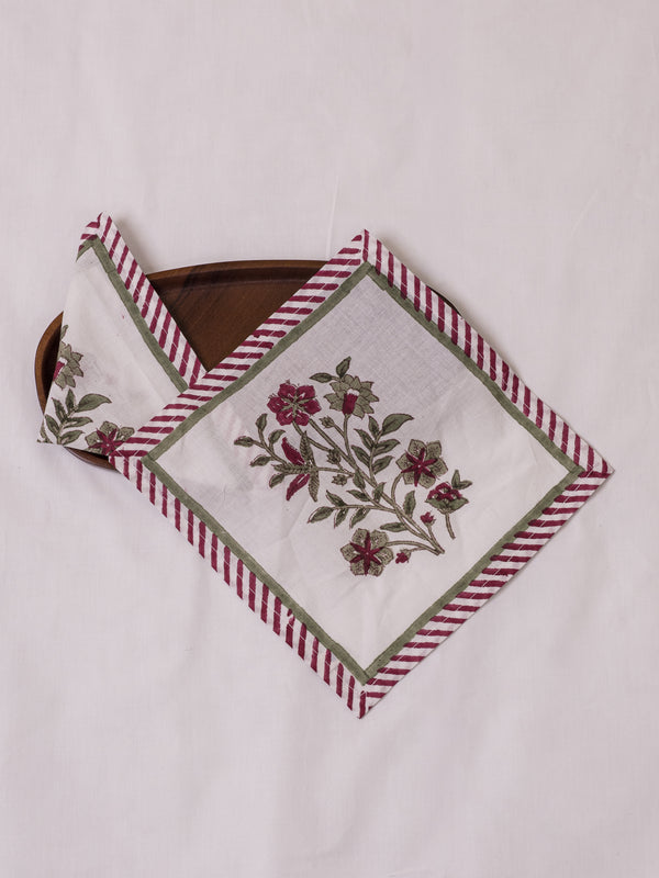 Cotton Hand Block Printed Cocktail Napkin - Pink