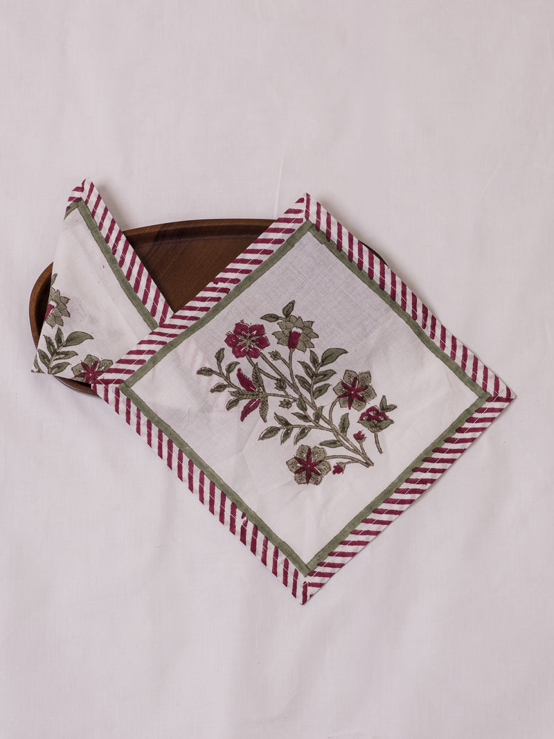 Cotton Hand Block Printed Cocktail Napkin - Pink