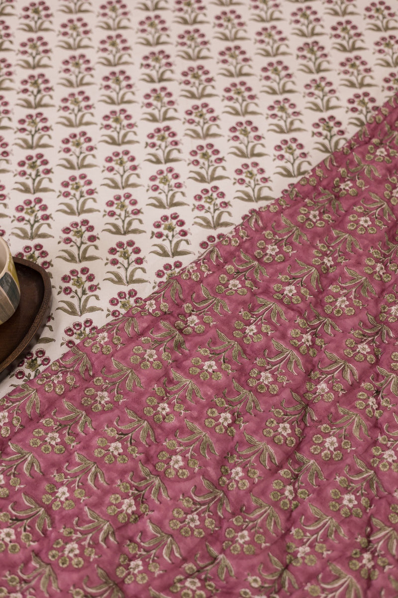 Cotton Hand Block Printed Bedsheet - White