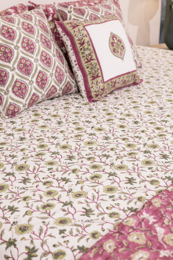 Cotton Hand Block Printed Bedsheet - Green