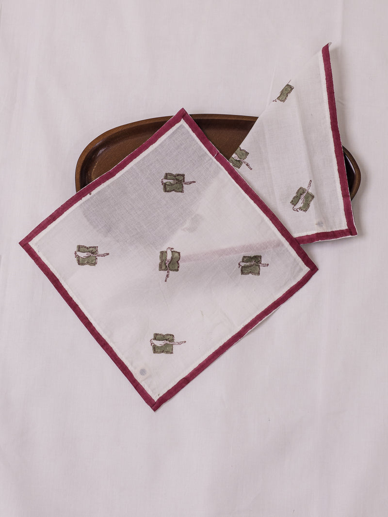 Cotton Hand Block Printed Cocktail Napkin - Pink