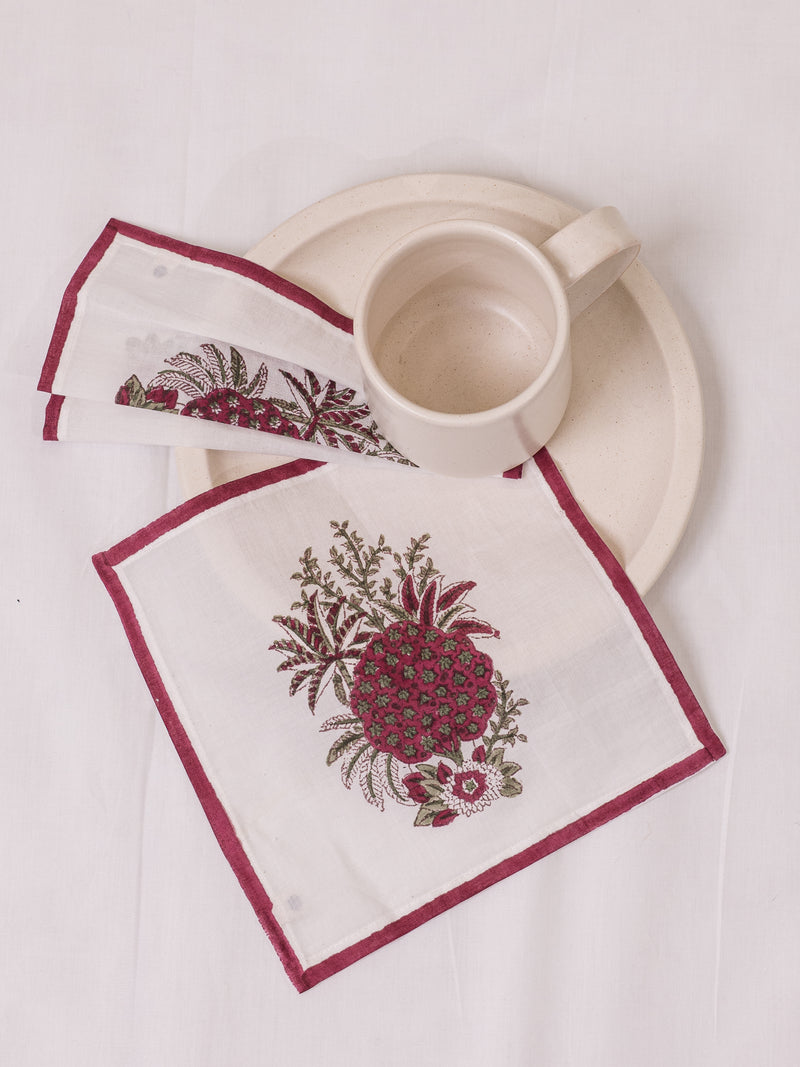 Cotton Hand Block Printed Cocktail Napkin - Pink