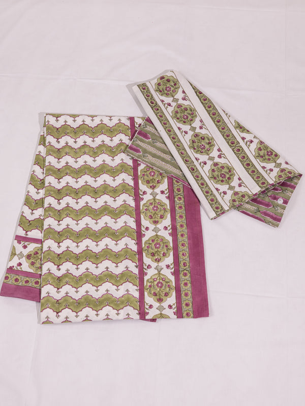 Cotton Hand Block Printed Bedsheet - Light Green