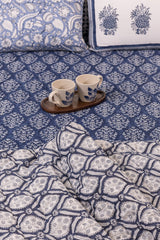 Cotton Hand Block Printed Bedsheet - Indigo