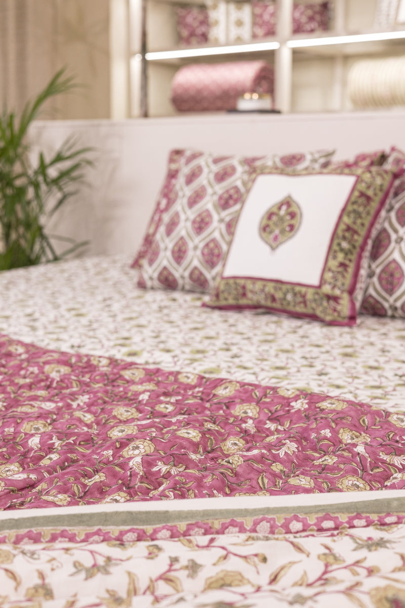 Cotton Hand Block Printed Bedsheet - Green