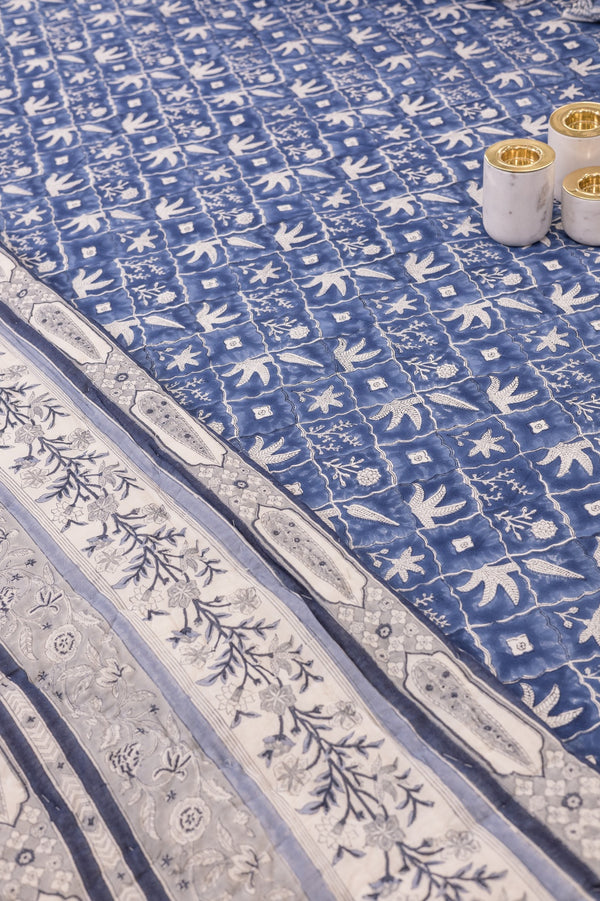 Cotton Hand Block Printed Bedsheet - Indigo