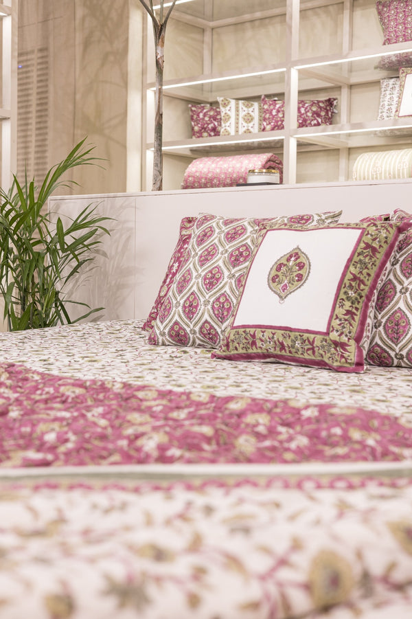 Cotton Hand Block Printed Bedsheet - Green