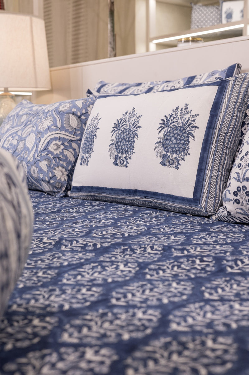 Cotton Hand Block Printed Bedsheet - Indigo