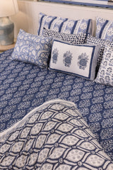 Cotton Hand Block Printed Quilt - Indigo