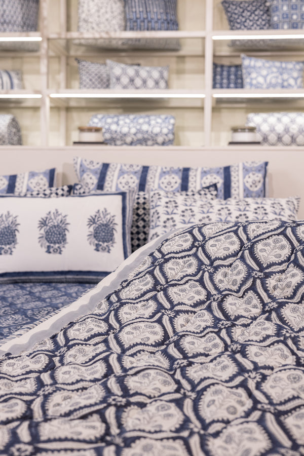 Cotton Hand Block Printed Quilt - Indigo