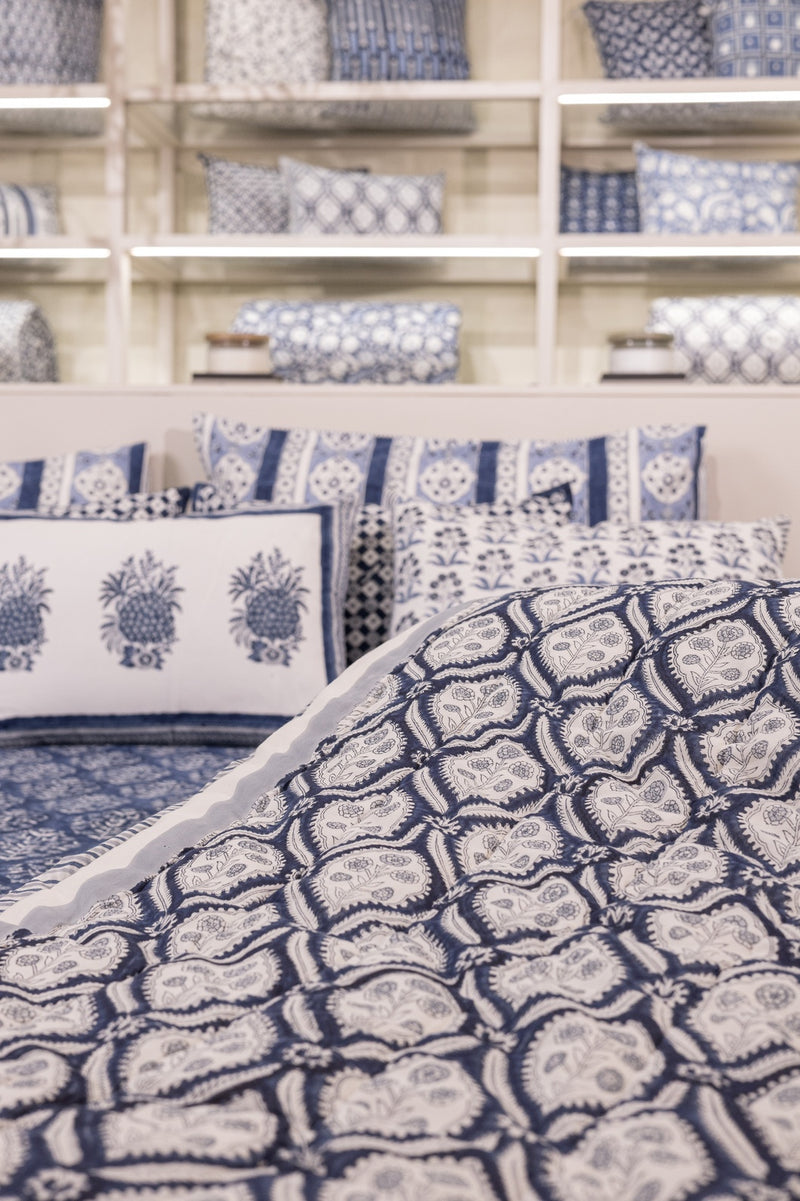 Cotton Hand Block Printed Quilt - Indigo