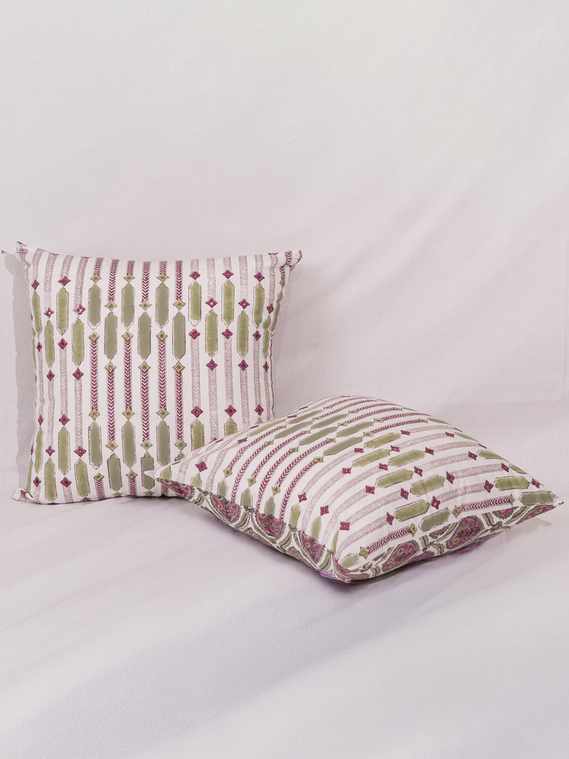 Cotton Handblock Printed Cushion Cover - Green