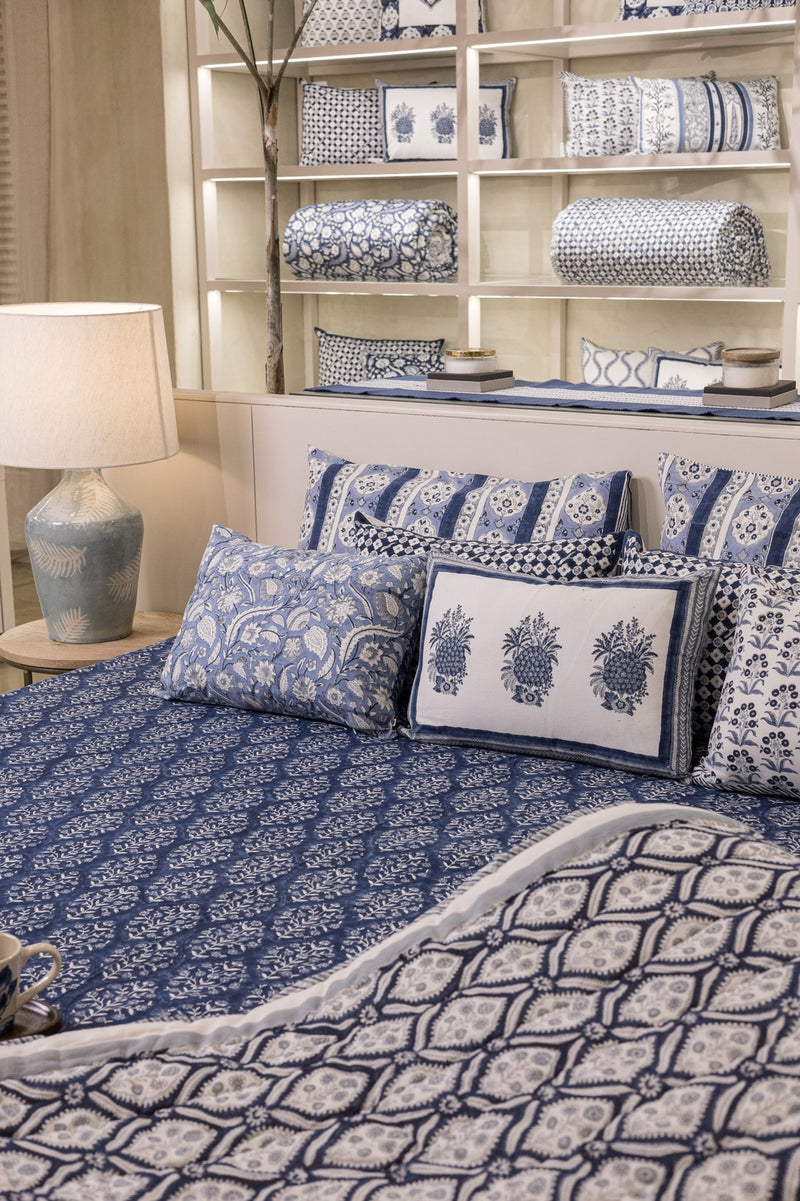Cotton Hand Block Printed Quilt - Indigo