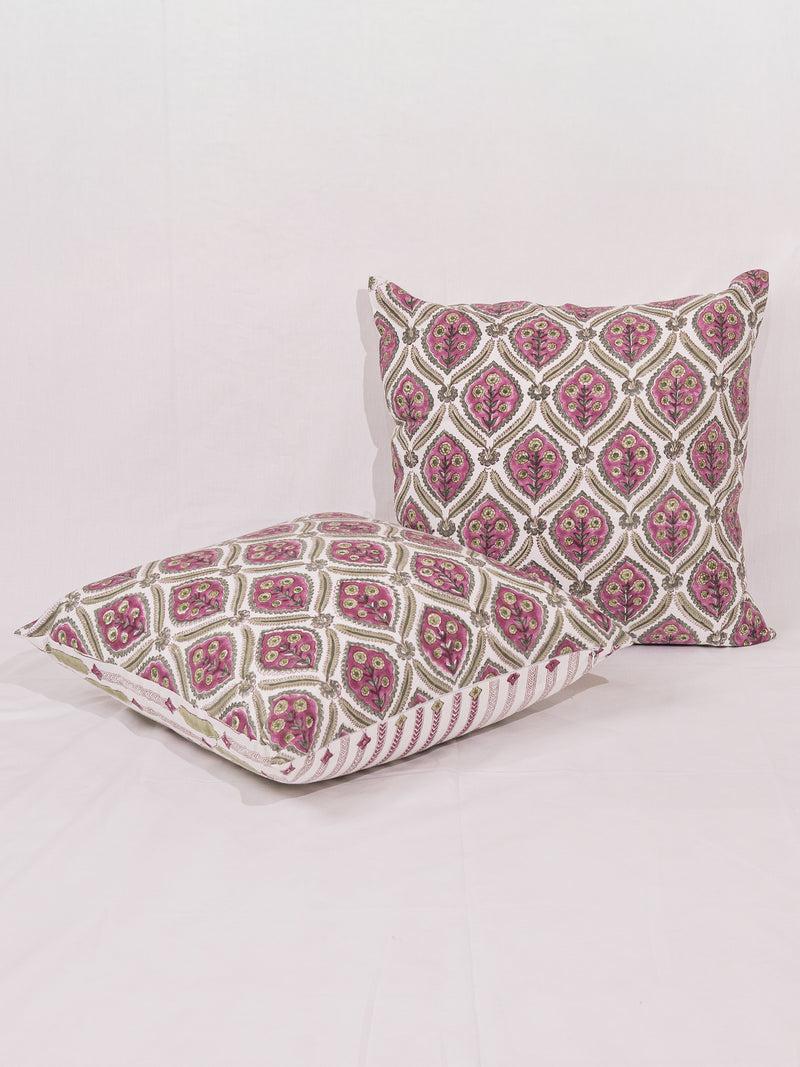 Cotton Handblock Printed Cushion Cover - Green