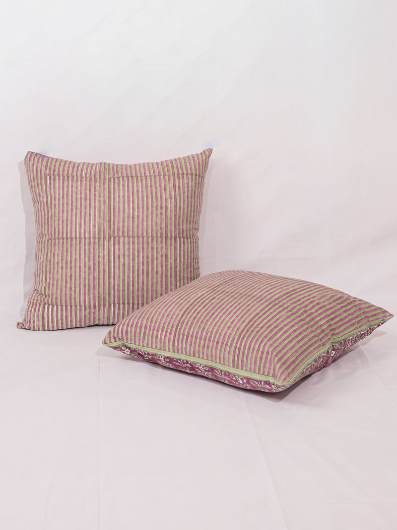Cotton Handblock Printed Cushion Cover - Pink